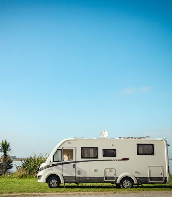 Motorhome on a camping ground for caravan vacations