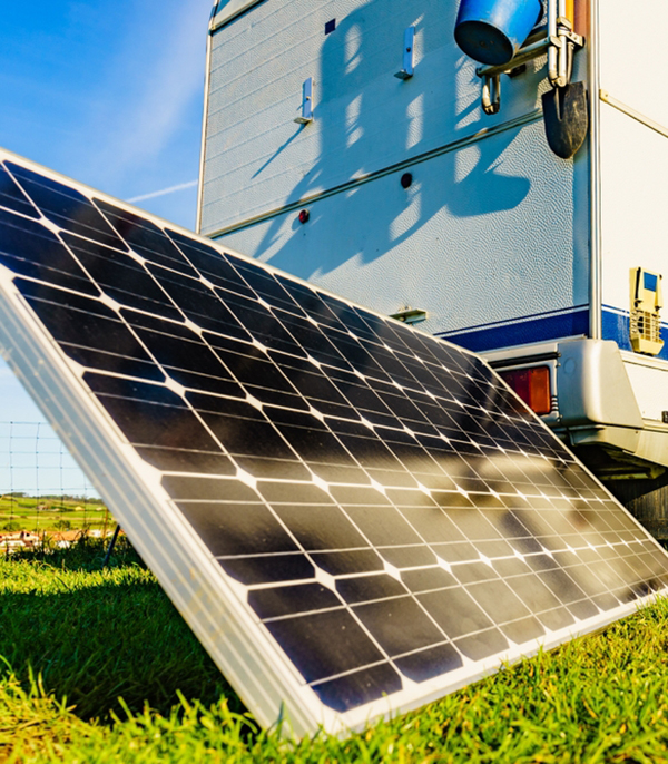 Caravan with portable solar photovoltaic panel